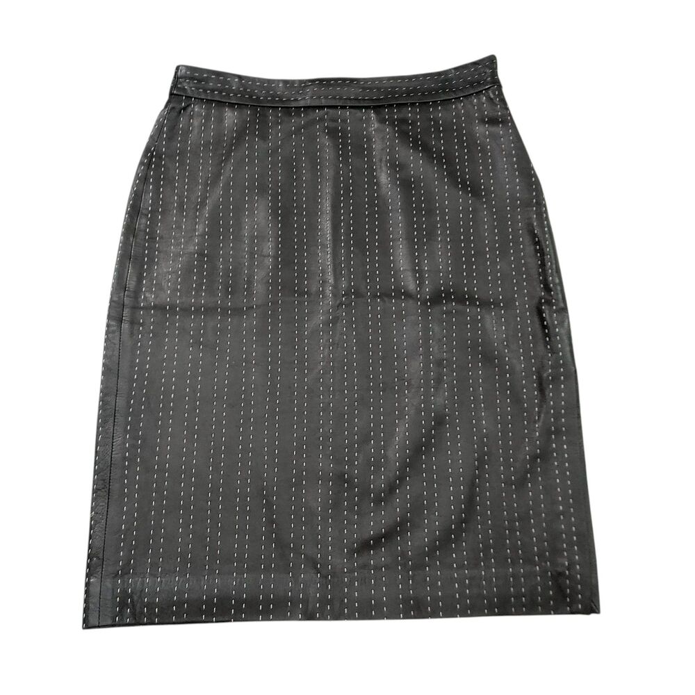 Donna Karan New York Leather Skirt Womens 4 Black Lambskin Side Zip Italy
